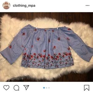 Pinstriped Off The Shoulder Top